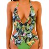 "tropical, jungle print, one-piece swimsuit"