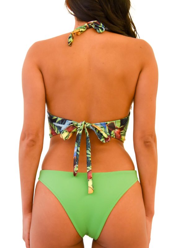 "back tropical print and green, one-piece swimsuit, back tie"